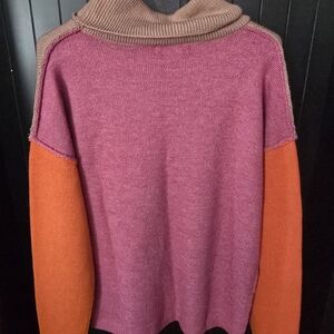 Vibrant Pink and Orange Turtleneck Sweater